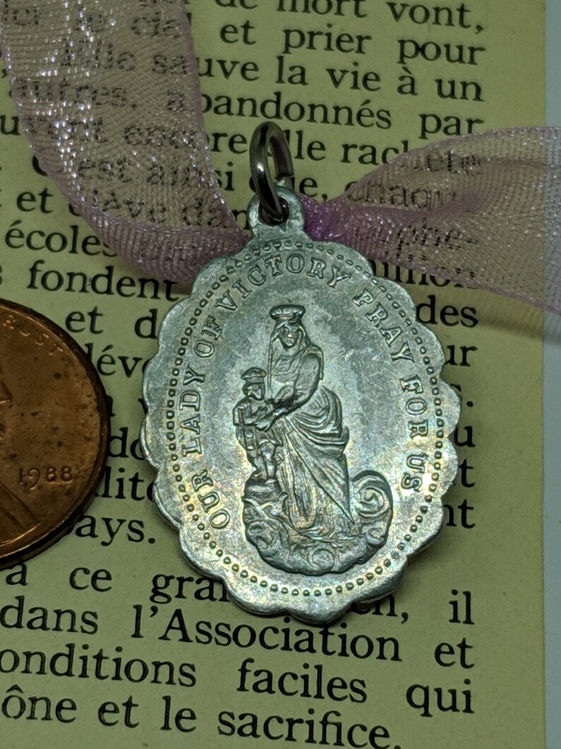 Vintage Our Lady of Victory Pray For Us Silver Tone Religious Etsy