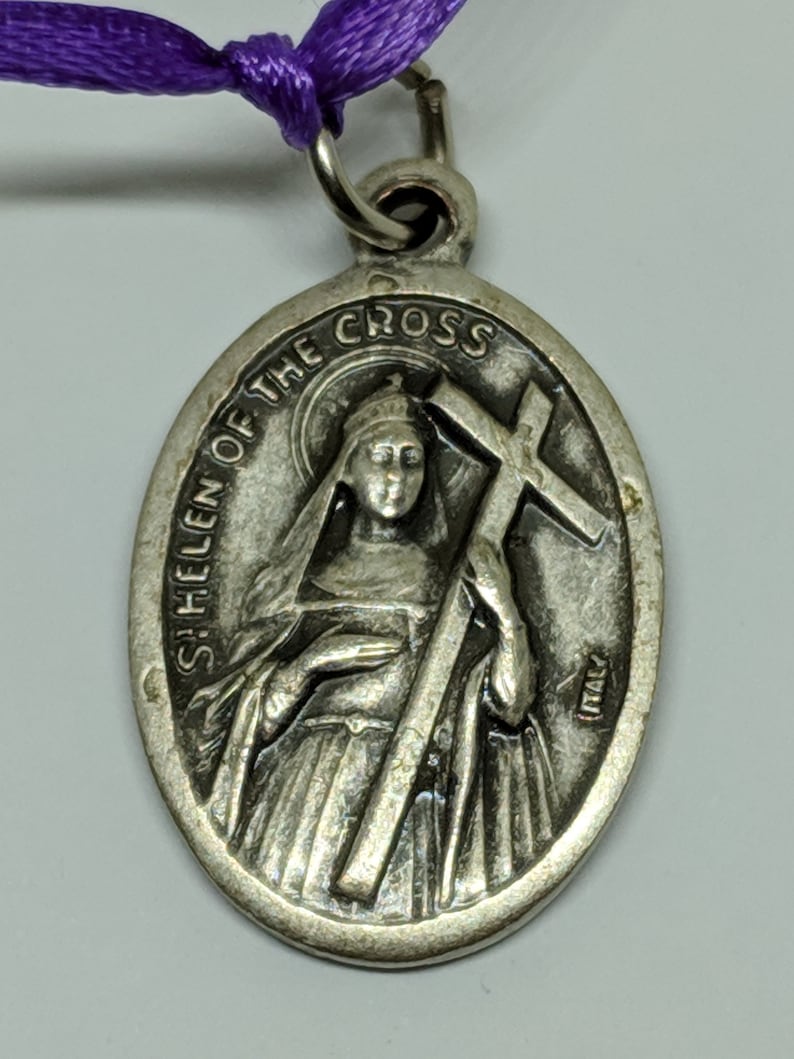 1950s Vintage Saint St Helen of the Cross Silver Heavier Weight Religious Medal Pendant Italy