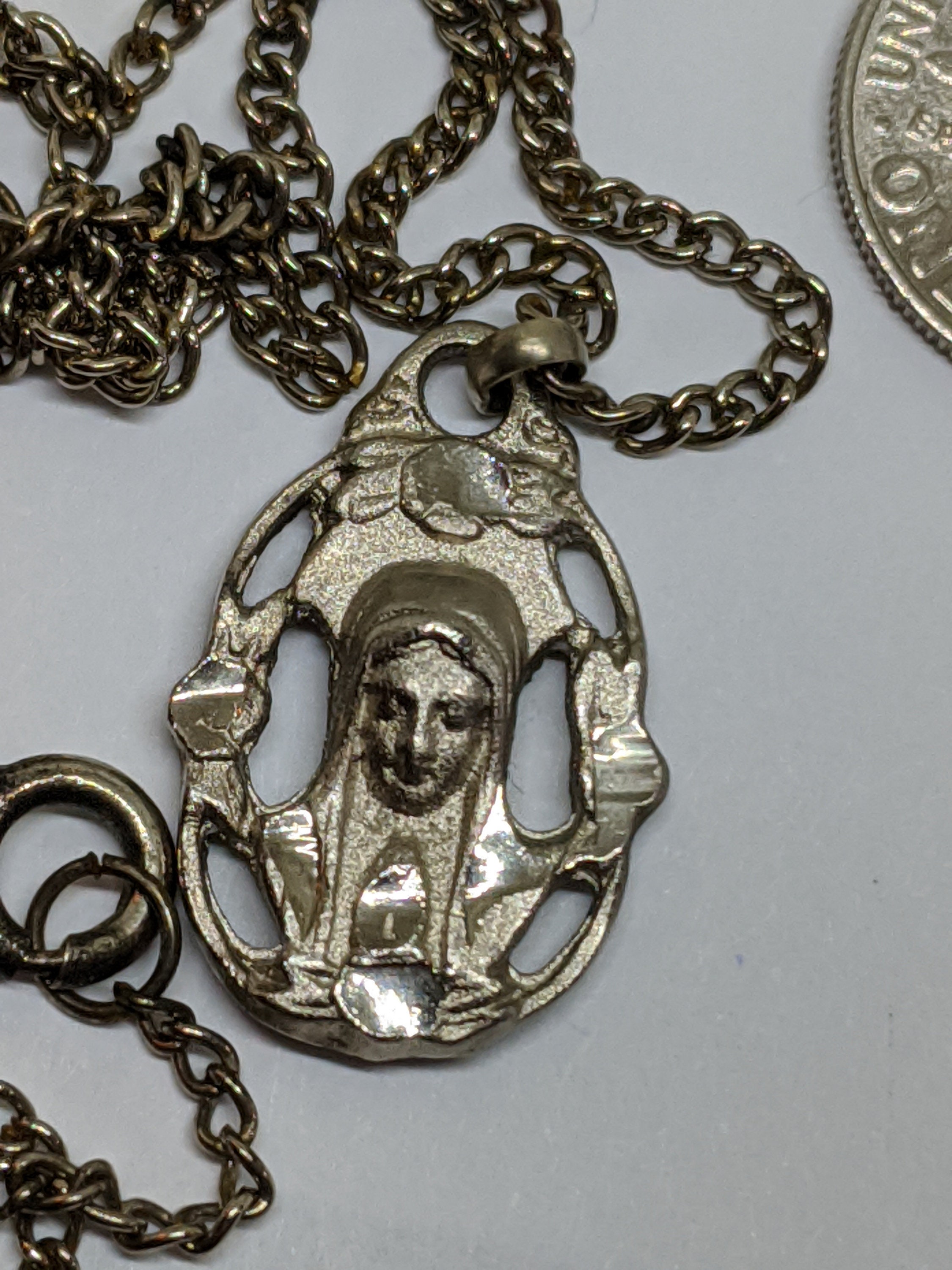 Vintage Old Rustic Virgin Mary Jesus Religious Medal Necklace | Etsy