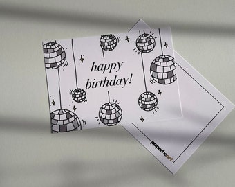 Set of 2 hand painted disco ball birthday cards – Party Vibes Retro Dance Party Birthday, Eco-friendly 300g quality print, A6