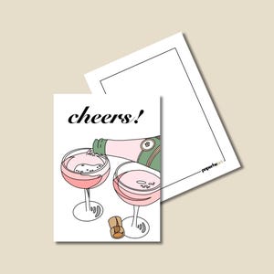 Set von 2 „Cheers!“ Champagner Karten - Handgezeichnete Glückwunschkarte mit Getränkemotiv, Perfekt für Feier- und Partyfreunde, A6