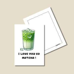 Iced Matcha Latte Card 2er Set „I love you so matcha“ - Stylische Geschenkkarte mit Matcha Getränk - handgemachtes Design
