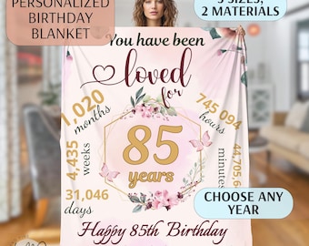 Custom Blanket 85th Birthday Gift for Women Great Grandma Gifts for 85 Years Old Woman Mom Wife Nana Anniversary Gift Picture Blankets Text