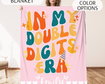 Custom Blanket 10th Birthday Gift for Girl Double Digits 10 Birthday Party Gifts for Daughter Niece Girls Personalized Kids Throw Blankets