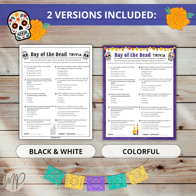 Dia De Los Muertos Trivia Game Printable Activity for Adults Children Family Day of the Dead ...