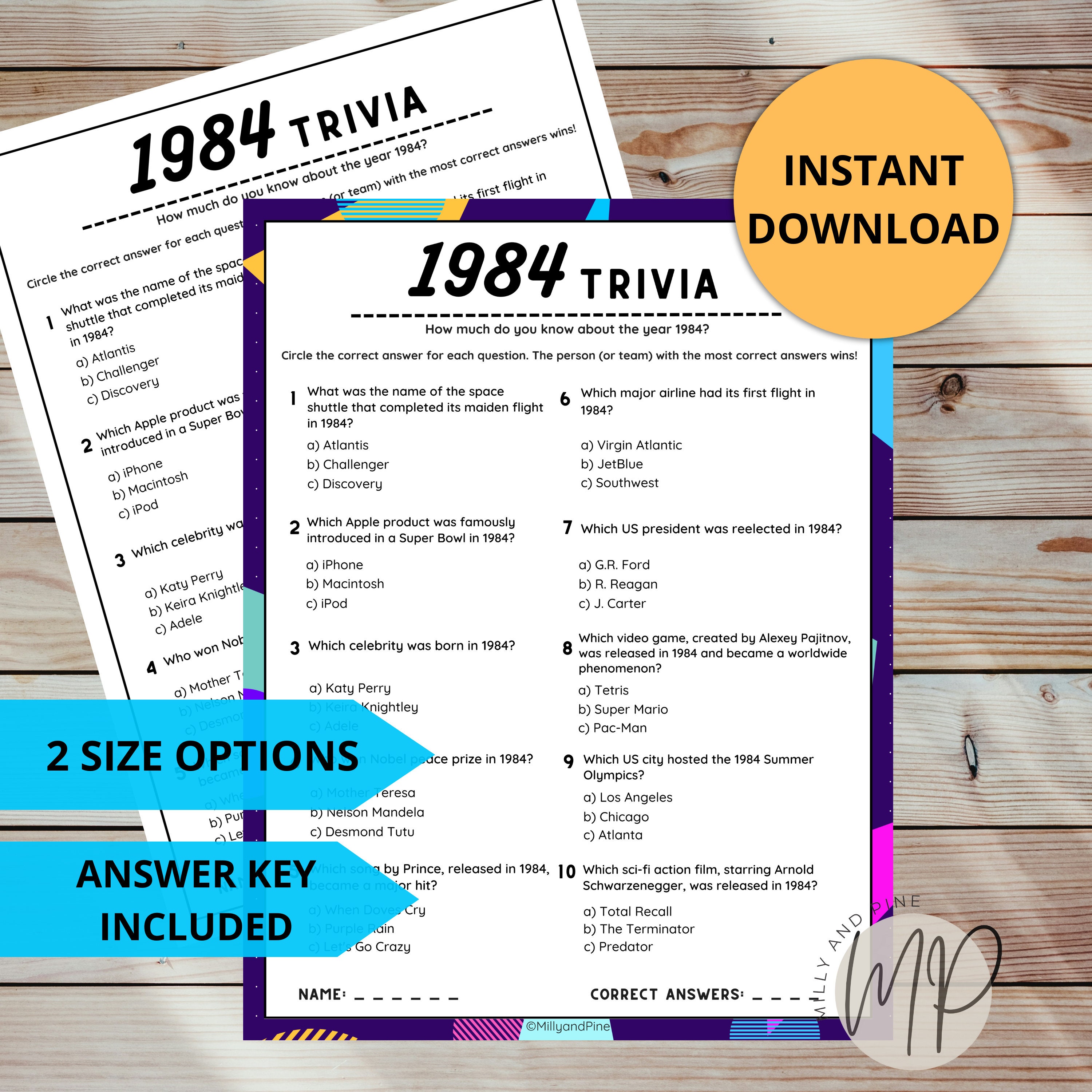 1984 trivia game 40th birthday born in 1984 printable games adult
