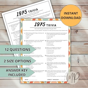 1975 Trivia Game 50th Birthday Born in 1975 Printable Game Adult Anniversary Party Group Activity Back in 1975 Fun Facts Quiz Family Reunion