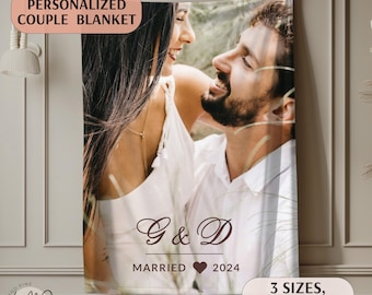 Personalized Couple Initials Photo Blanket Wedding Engagement Monogram Gift Custom Picture Throw Blanket Anniversary Keepsake Gift for Wife