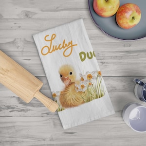Lucky Duck Tea Towel 100% Cotton - Quirky Kitchen Decor, Cottagecore, Fun Housewarming Gift, Duck Lover&#39;s Kitchen Towel, Cute Animal