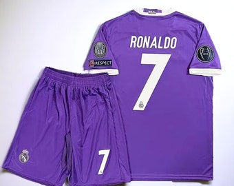 C Ronaldo No. 7 Soccer Uniform, 17-18 Real Madrid, Purple Jersey Football Set, Short/Long Sleeved Ronaldo #7 Purple Jersey, Second Away Game