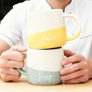 Personalized Engraved Ceramic Coffee Mug: Flecked Ceramic, Custom Name.