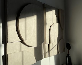 Geometric Wall Sculpture Diptych- Limited edition  Clay Plaster Relief Set by Maison Beige Studio