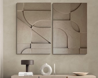 Abstract Diptych Wall Sculpture | Handmade Geometric Relief Art (Set of 2)
