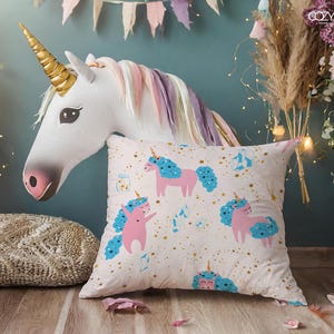 Unicorn Baby Room Pillowcase, Pony Pillow Cover, Unicorn Kids Room Cushion, Pink Blue Unicorn Cushion Cover, Magical Pony Nursery Pillowcase