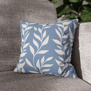 Blue Leaf Throw Pillow, Summer Cushion Cover, Nature Inspired Pillowcase, Spun Polyester Modern Home Decor, Scandinavian Style Pillowcase