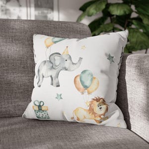 baby animal pillow, elephant throw pillow, safari nursery decor, lion baby pillow, jungle baby gift, baby shower gift, cute kids cushion