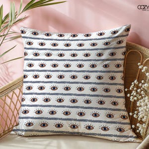 Evil Eye Pillow Cover, Boho Throw Pillow, Spiritual Decor Cushion, Protective Eye Pillow, Trendy Sofa Decor, Mystical Home Style Pillowcase
