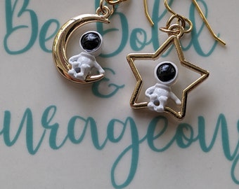 Astronaut Moon and Star Earrings