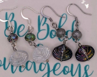 Sea Scallops Beach Earrings, Glass Beads, Mermaidcore