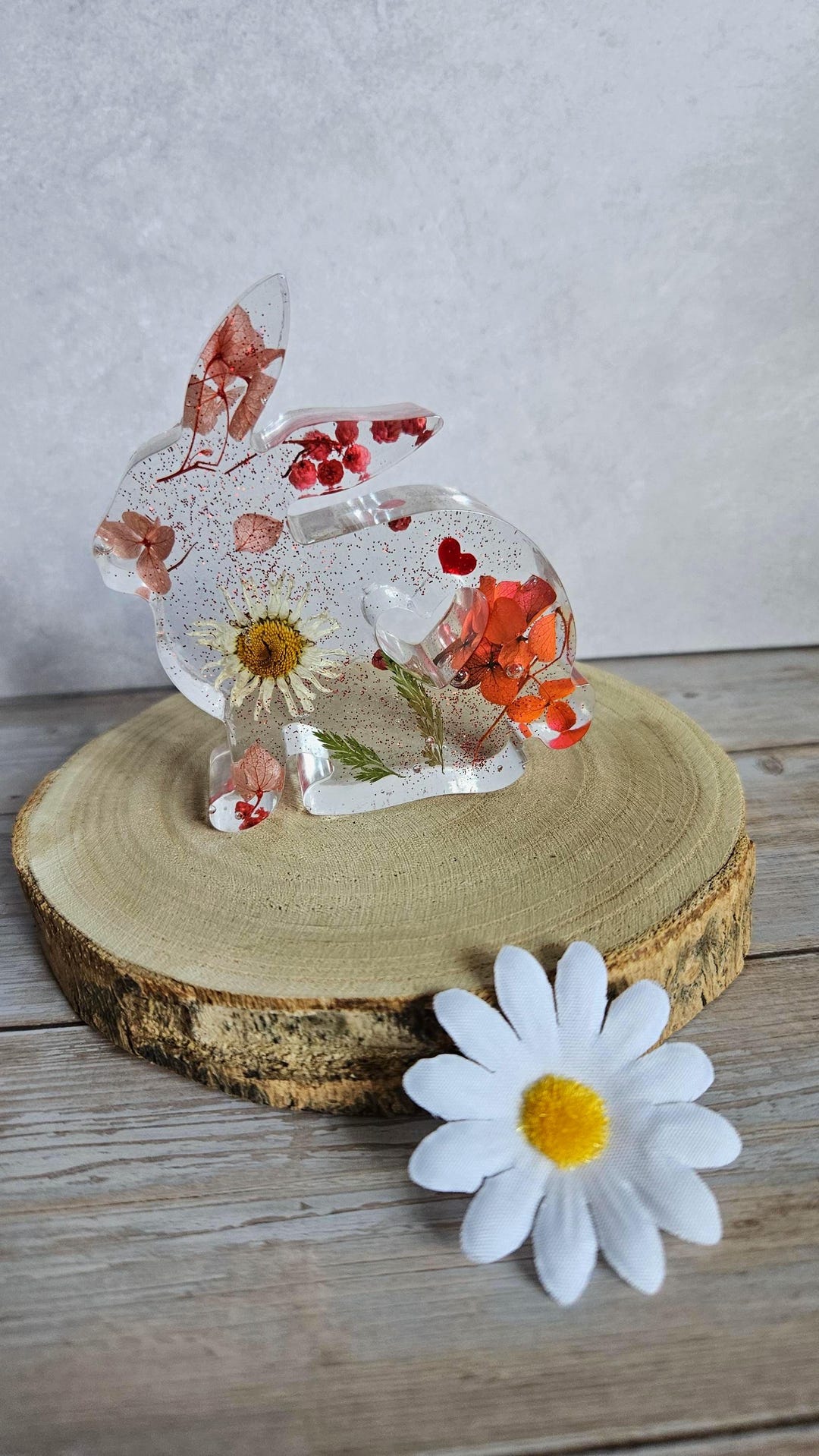 Epoxy Cast Rabbit Cute Bunny With Dried Flowers - Cast in Epoxy Resin / Hand-cast Resin ...
