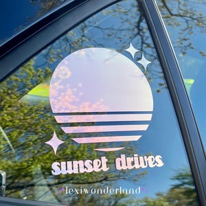 Vaporwave Sun Car Window Sticker | Holographic Car Decal | Bumper Sticker | Sunset Drives | Retro | Synthwave | JDM