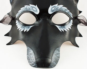 Black Wolf leather mask handmade masquerade costume Halloween larp Carnival theater Mardi Gras