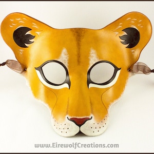 Lioness mask, handmade leather lion wild cat mask for Halloween, theater, Mardi Gras, masquerade costume, LARP