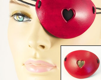 See-through Heart Red Leather Pirate Eye Patch handmade masquerade costume larp cosplay Halloween