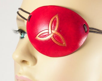 Celtic knot pirate eye patch handmade leather masquerade costume Halloween triquetra