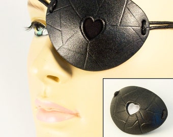 See-through Black Heart Leather Pirate Eye Patch handmade masquerade larp or pirate cosplay Halloween costume