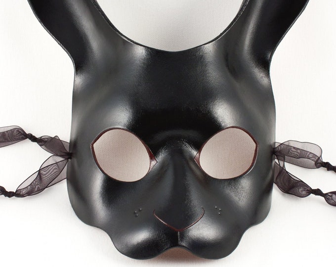 Black Rabbit Leather Mask Handmade Bunny Costume Masquerade Etsy