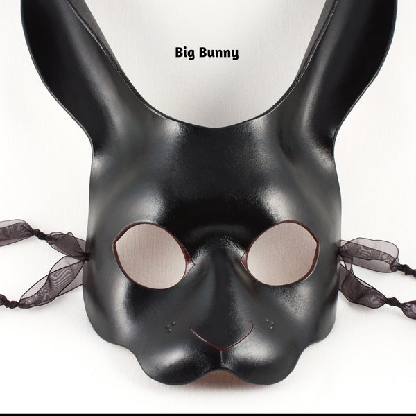 Black Rabbit leather mask handmade bunny costume masquerade Halloween