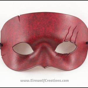 Scarred red leather half-mask handmade Halloween masquerade costume