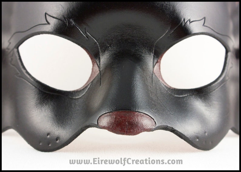Black Kitty Cat Leather Mask Handmade Halloween Costume Masquerade Larp