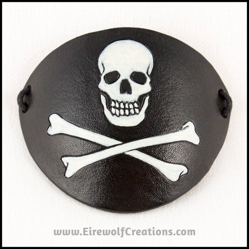 Skull and Bones Pirate Eye Patch Jolly Roger Leather Handmade Halloween ...