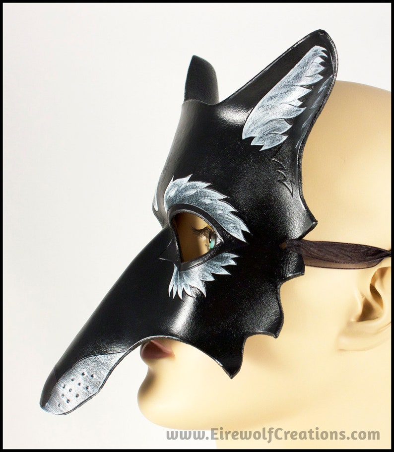 Black Wolf Leather Mask Handmade Masquerade Costume Halloween Larp