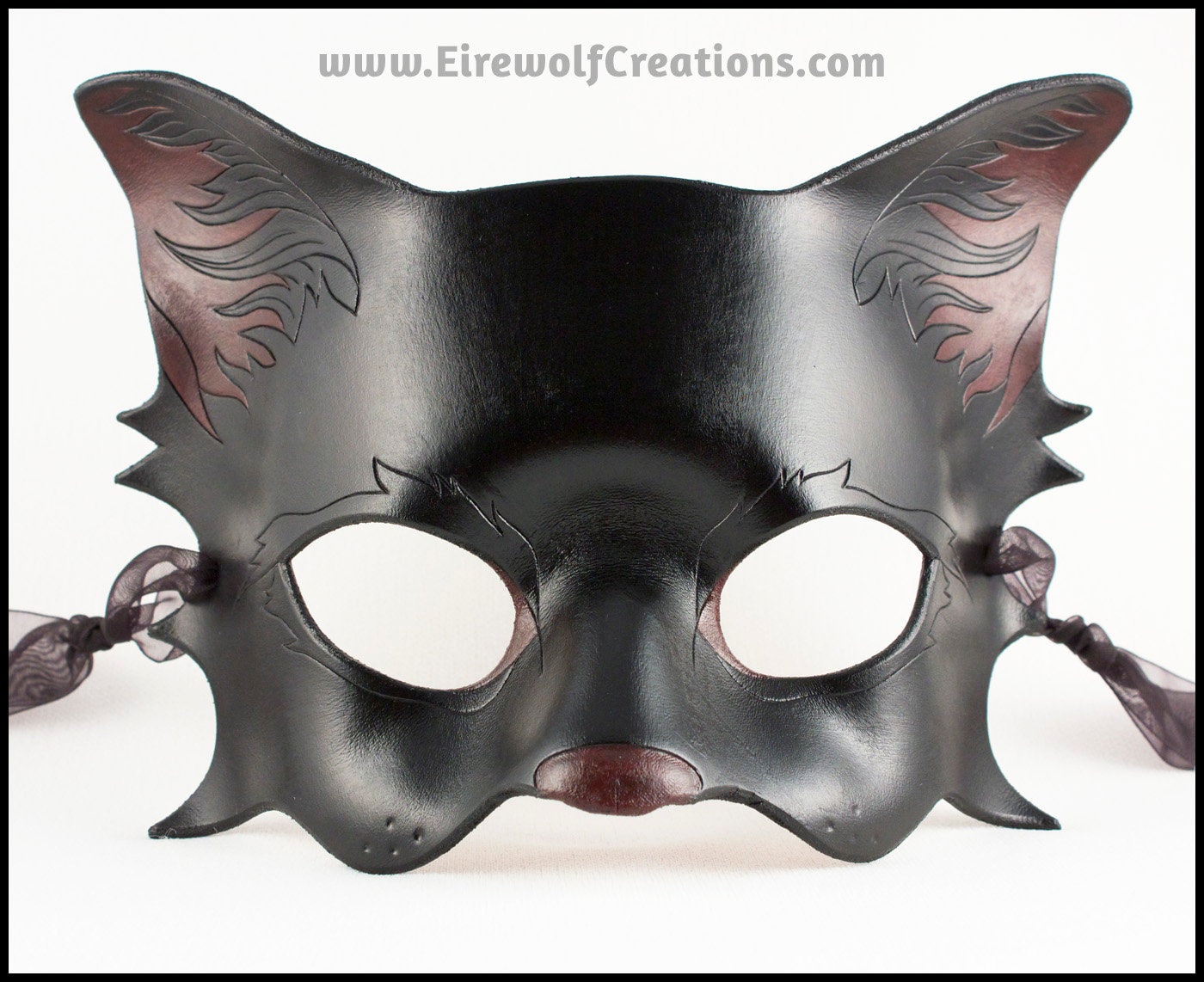Black Kitty Cat Leather Mask Handmade Halloween Costume Masquerade Larp