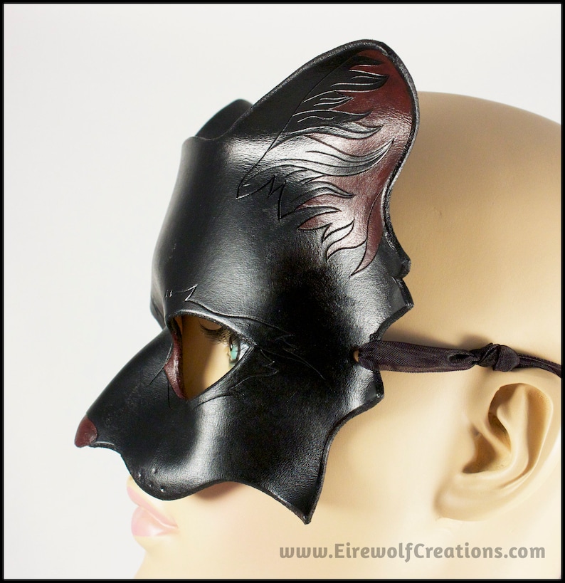 Black Kitty Cat Leather Mask Handmade Halloween Costume Masquerade Larp