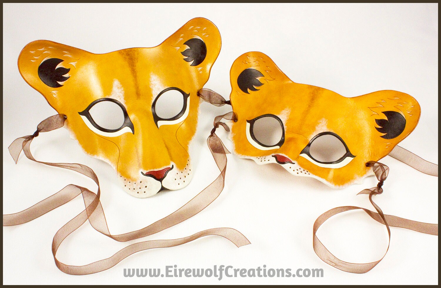 Lion Cub mask, handmade leather young lion wild cat mask for