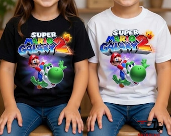 Super Mario Galaxy Movie T-Shirt, Mario Yoshi Galaxy 2026 Fan Gift, Black White Youth Tee Brother Sister Set