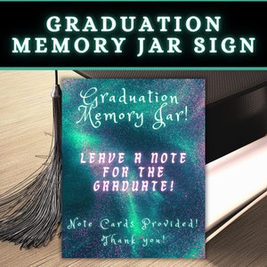 Letrero de graduación con tarro de recuerdos con tarjetas de notas - Exhibición de graduación con decoración imprimible de bricolaje - ¡Dé a los invitados la oportunidad de dejar notas para el graduado!