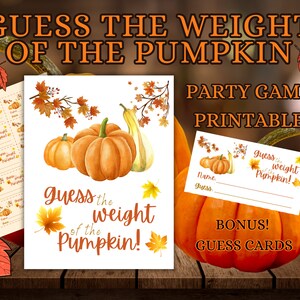 Halloween Party Spiel Errate das Gewicht des Kürbises - Druckbares Schild und Guess Cards - Thanksgiving, Herbstfest, Familie, Kinder - AUGM37