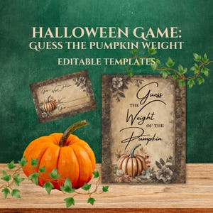 Halloween Party Spiel Errate das Gewicht des Kürbises, bearbeitbare Canva Vorlage, druckbares Schild und geschätzte Karten, diy Thanksgiving - AUGM37