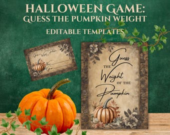 Halloween Party Game Guess the Weight of the Pumpkin, editable Canva template, printable sign and guessing cards, diy Thanksgiving - AUGM37