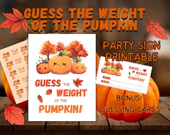 Halloween Party Game Guess the Weight of the Pumpkin - Printable Digital Download - 8.5 x 11 - Print at Home - Thanksgiving Activity, AUGM37