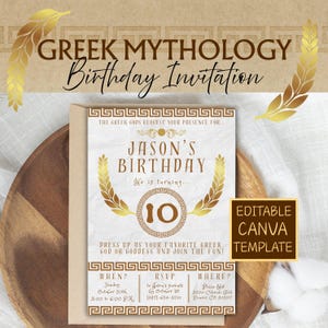 Invitation d'anniversaire de la mythologie grecque, modèle Canva modifiable, invitation imprimable, dieux et déesses de défilement de papeterie, téléchargement numérique - GRK22