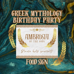 Greek Mythology Birthday Food Sign, editable Canva template, snacks and drinks table, gods and goddesses, instant printable download - GRK22