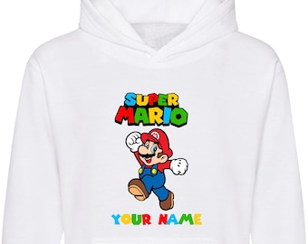 Sudadera con capucha personalizada de Super Mario, texto de nombre personalizado de Mario, el mejor regalo de cumpleaños de Super Mario, sudadera con capucha unisex para adultos y niños