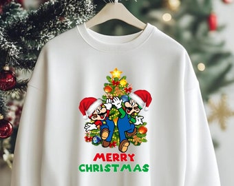 Merry Christmas Mario and Luigi Sweatshirt, Gaming Luigi Mario Xmas Jumper, Retro Game Kids Gift Top, Disney Xmas Mario Unisex Jumper Top