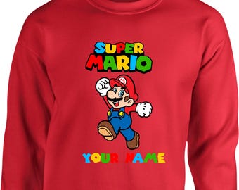 Personalized Super Mario Sweatshirt, Mario Custom Name Text Jumper, Super Mario Best Birthday Gift, Adult Unisex Kids Jumper Top